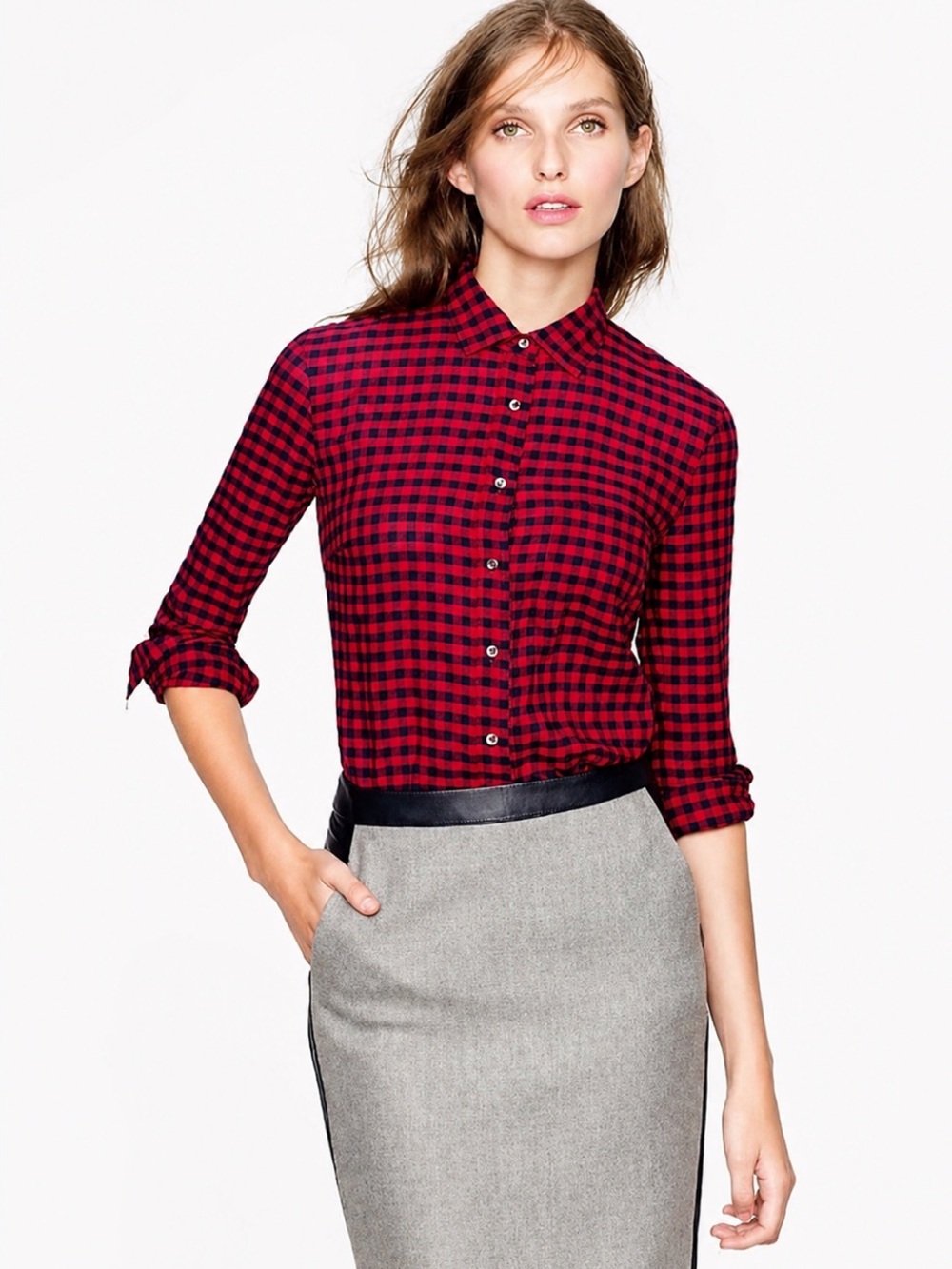 J.Crew Crinkle Boy Shirt in Red Check Plaid Gingham Lightweight - Size 6